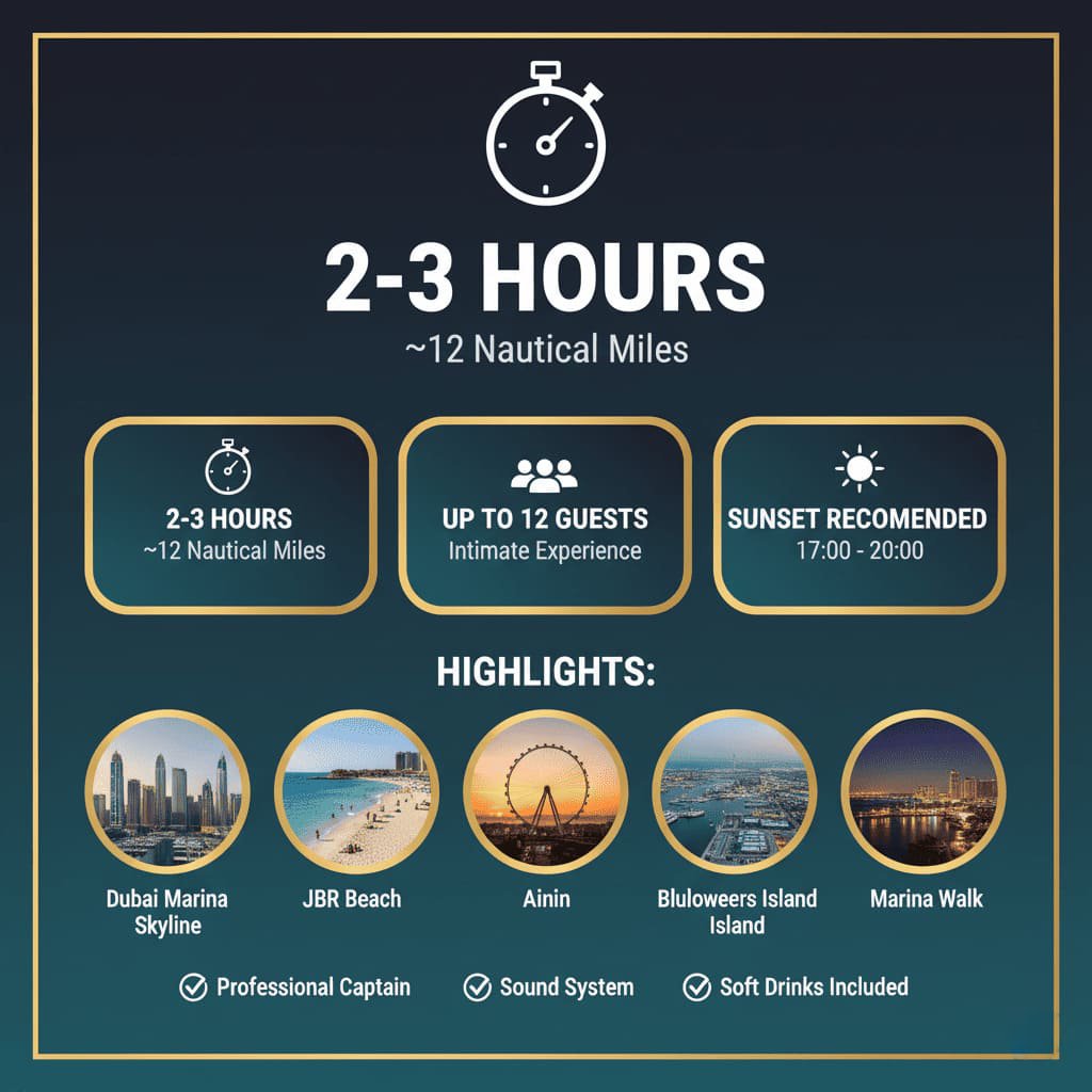 Dubai Marina JBR yacht tour route map, unforgettable Dubai experience.