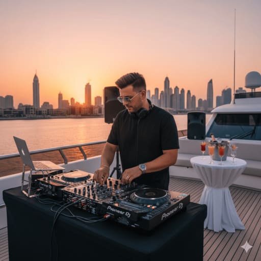 Luxury yacht entertainment: music, DJ, activities in Dubai.