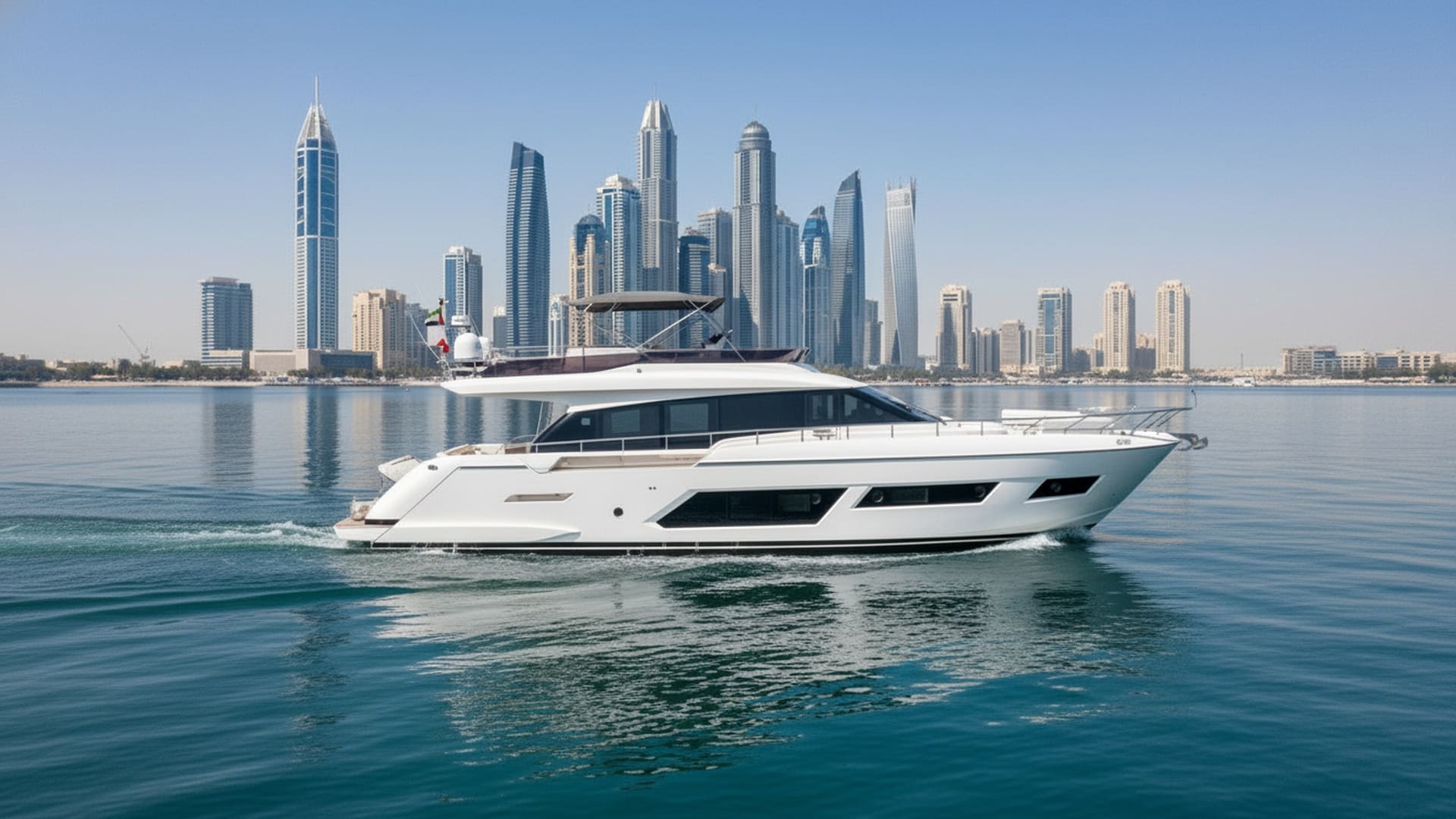 Widok z lotu ptaka na jacht Pearl Destiny 67 stóp w Dubai Marina