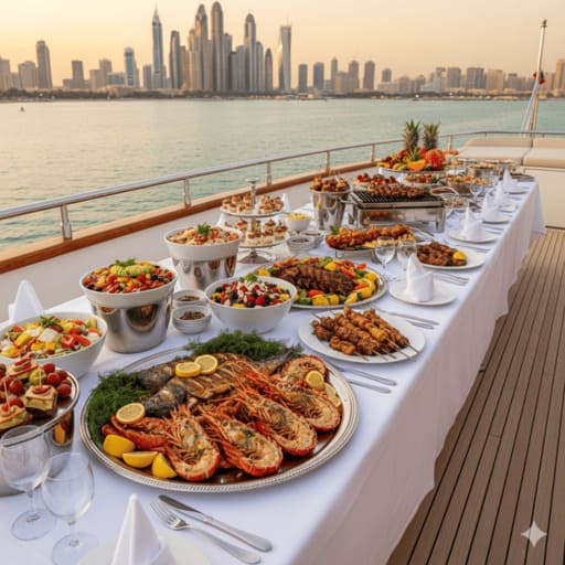 Luxury yacht catering and gourmet dining service Dubai.