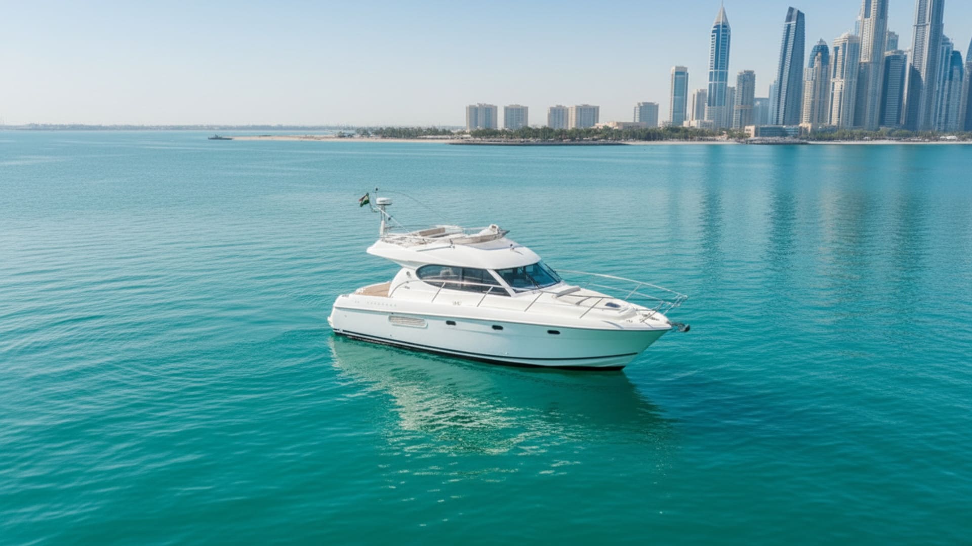 Aerial view of Sapphire Lady 32 ft yacht in Dubai waters