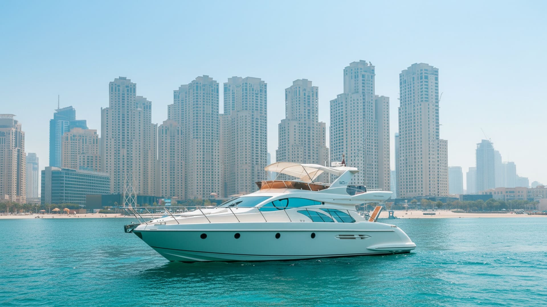 Yate de lujo Ruby Explorer de 50 pies navegando por Dubai Marina