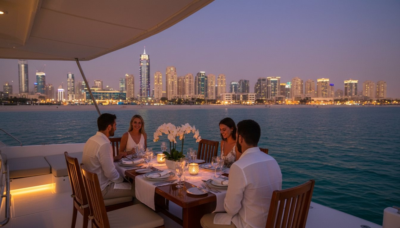 Cena privada en barco en Dubái